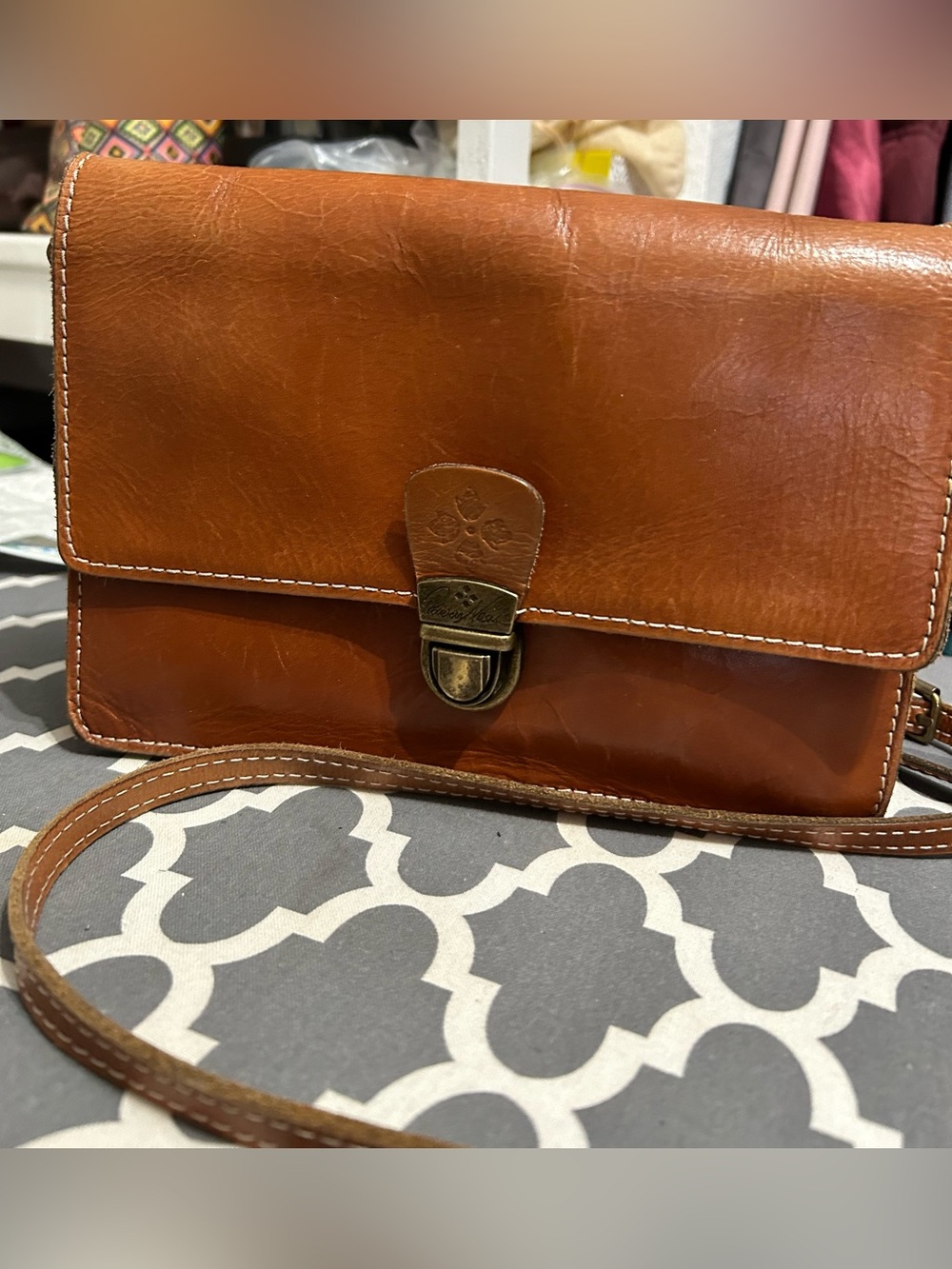 Patricia Nash Cognac Brown Leather Crossbody Bag